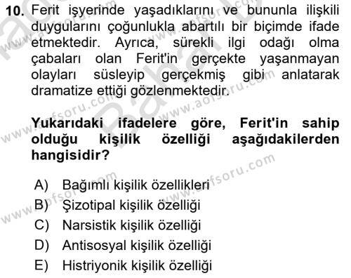 Çatışma ve Stres Yönetimi 2 Dersi 2021 - 2022 Yılı (Final) Dönem Sonu Sınavı 10. Soru