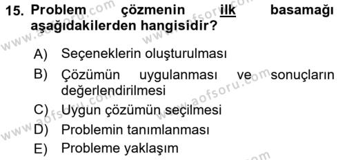 Çatışma ve Stres Yönetimi 2 Dersi 2021 - 2022 Yılı (Final) Dönem Sonu Sınavı 15. Soru