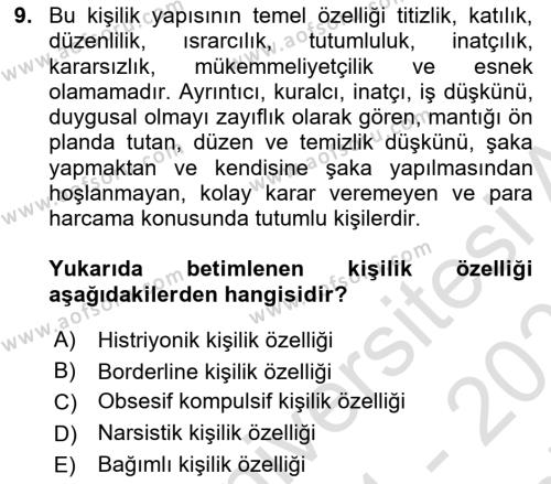 Çatışma ve Stres Yönetimi 2 Dersi 2021 - 2022 Yılı (Final) Dönem Sonu Sınavı 9. Soru