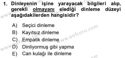 Çağrı Merkezinde Hizmet Dersi 2019 - 2020 Yılı (Final) Dönem Sonu Sınavı 1. Soru