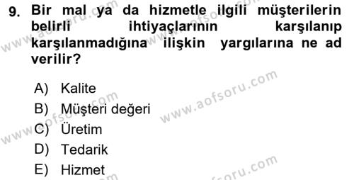 Çağrı Merkezinde Hizmet Dersi 2019 - 2020 Yılı (Final) Dönem Sonu Sınavı 9. Soru