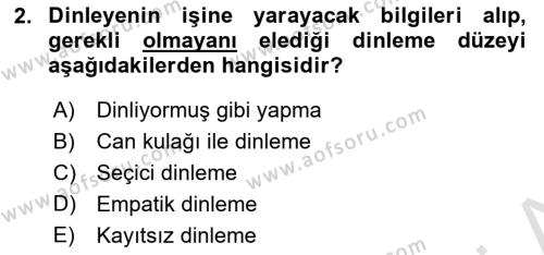 Çağrı Merkezinde Hizmet Dersi 2021 - 2022 Yılı (Final) Dönem Sonu Sınavı 2. Soru