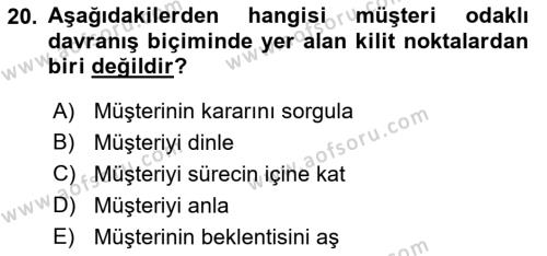 Çağrı Merkezinde Hizmet Dersi 2021 - 2022 Yılı (Final) Dönem Sonu Sınavı 20. Soru