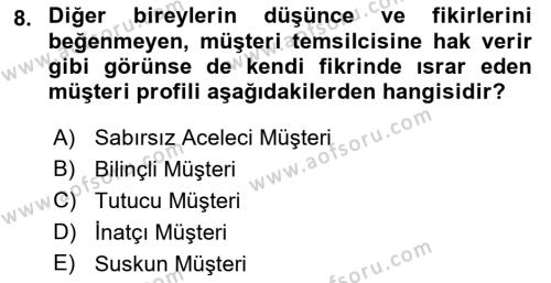 Çağrı Merkezinde Hizmet Dersi 2021 - 2022 Yılı (Final) Dönem Sonu Sınavı 8. Soru