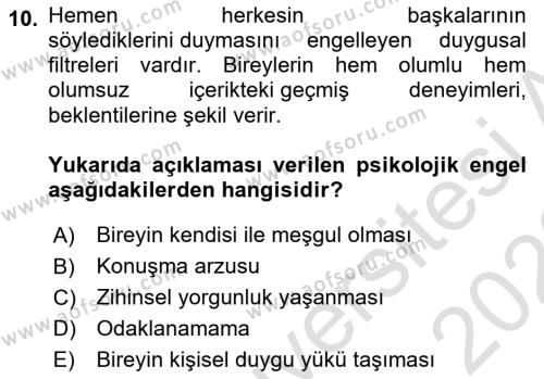 Çağrı Merkezinde Hizmet Dersi 2022 - 2023 Yılı (Vize) Ara Sınavı 10. Soru