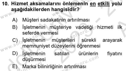 Çağrı Merkezinde Hizmet Dersi 2023 - 2024 Yılı (Vize) Ara Sınavı 10. Soru