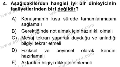 Çağrı Merkezinde Hizmet Dersi 2023 - 2024 Yılı (Vize) Ara Sınavı 4. Soru