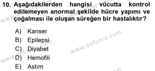 Bakıma Gereksinimi Olan Engelli Bireyler 1 Dersi 2018 - 2019 Yılı (Final) Dönem Sonu Sınavı 10. Soru