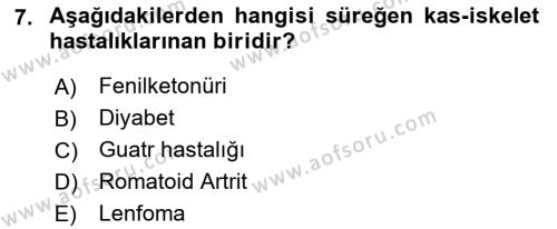 Bakıma Gereksinimi Olan Engelli Bireyler 1 Dersi 2018 - 2019 Yılı (Final) Dönem Sonu Sınavı 7. Soru