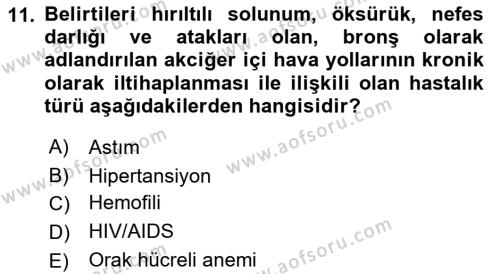 Bakıma Gereksinimi Olan Engelli Bireyler 1 Dersi 2018 - 2019 Yılı Yaz Okulu Sınavı 11. Soru