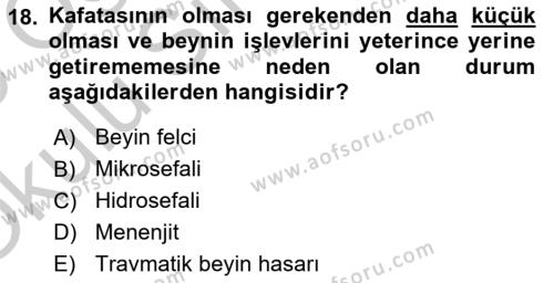 Bakıma Gereksinimi Olan Engelli Bireyler 1 Dersi 2018 - 2019 Yılı Yaz Okulu Sınavı 18. Soru