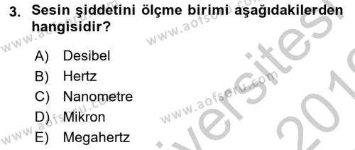 Bakıma Gereksinimi Olan Engelli Bireyler 1 Dersi 2018 - 2019 Yılı Yaz Okulu Sınavı 3. Soru