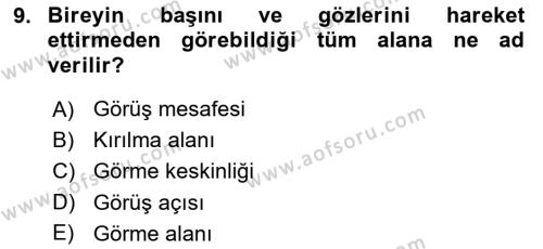 Bakıma Gereksinimi Olan Engelli Bireyler 1 Dersi 2018 - 2019 Yılı Yaz Okulu Sınavı 9. Soru