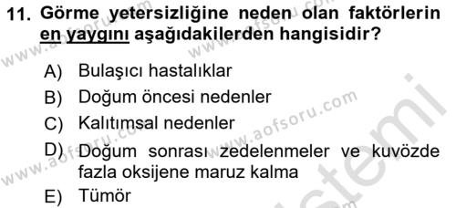 Bakıma Gereksinimi Olan Engelli Bireyler 1 Dersi 2019 - 2020 Yılı (Final) Dönem Sonu Sınavı 11. Soru