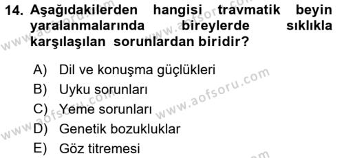 Bakıma Gereksinimi Olan Engelli Bireyler 1 Dersi 2019 - 2020 Yılı (Final) Dönem Sonu Sınavı 14. Soru