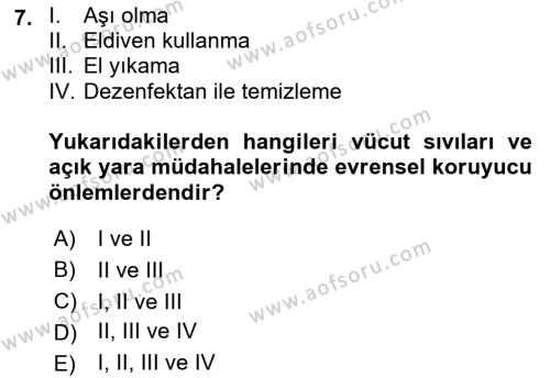 Bakıma Gereksinimi Olan Engelli Bireyler 1 Dersi 2019 - 2020 Yılı (Final) Dönem Sonu Sınavı 7. Soru