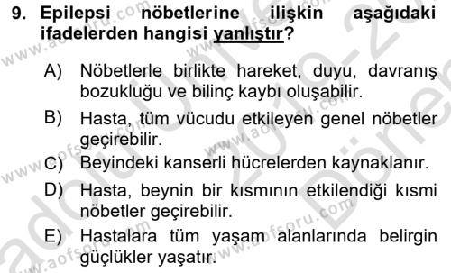 Bakıma Gereksinimi Olan Engelli Bireyler 1 Dersi 2019 - 2020 Yılı (Final) Dönem Sonu Sınavı 9. Soru