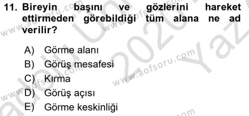 Bakıma Gereksinimi Olan Engelli Bireyler 1 Dersi 2020 - 2021 Yılı Yaz Okulu Sınavı 11. Soru