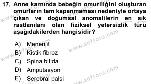 Bakıma Gereksinimi Olan Engelli Bireyler 1 Dersi 2020 - 2021 Yılı Yaz Okulu Sınavı 17. Soru