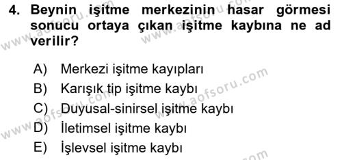 Bakıma Gereksinimi Olan Engelli Bireyler 1 Dersi 2020 - 2021 Yılı Yaz Okulu Sınavı 4. Soru