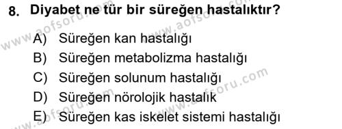 Bakıma Gereksinimi Olan Engelli Bireyler 1 Dersi 2020 - 2021 Yılı Yaz Okulu Sınavı 8. Soru