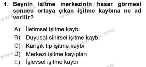 Bakıma Gereksinimi Olan Engelli Bireyler 1 Dersi 2021 - 2022 Yılı (Vize) Ara Sınavı 1. Soru