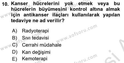 Bakıma Gereksinimi Olan Engelli Bireyler 1 Dersi 2021 - 2022 Yılı (Final) Dönem Sonu Sınavı 10. Soru