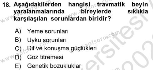 Bakıma Gereksinimi Olan Engelli Bireyler 1 Dersi 2021 - 2022 Yılı (Final) Dönem Sonu Sınavı 18. Soru