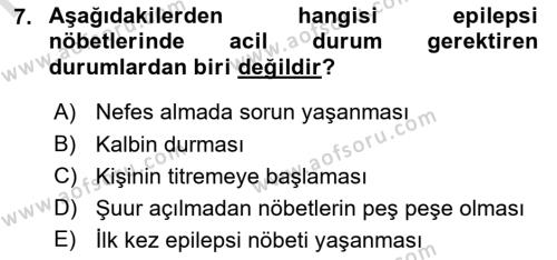 Bakıma Gereksinimi Olan Engelli Bireyler 1 Dersi 2021 - 2022 Yılı (Final) Dönem Sonu Sınavı 7. Soru