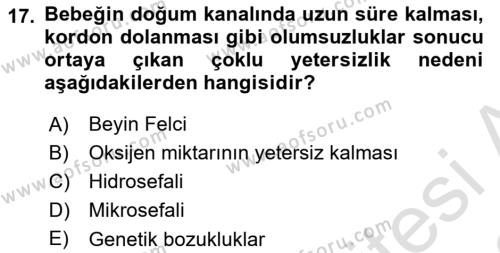 Bakıma Gereksinimi Olan Engelli Bireyler 1 Dersi 2021 - 2022 Yılı Yaz Okulu Sınavı 17. Soru