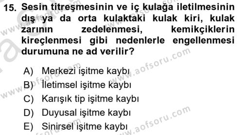 Bakıma Gereksinimi Olan Engelli Bireyler 1 Dersi 2022 - 2023 Yılı (Vize) Ara Sınavı 15. Soru