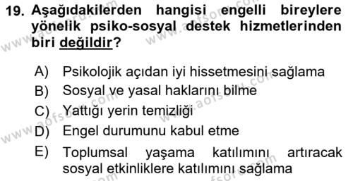 Bakıma Gereksinimi Olan Engelli Bireyler 1 Dersi 2022 - 2023 Yılı (Vize) Ara Sınavı 19. Soru