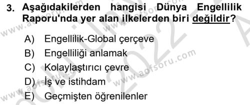 Bakıma Gereksinimi Olan Engelli Bireyler 1 Dersi 2022 - 2023 Yılı (Vize) Ara Sınavı 3. Soru