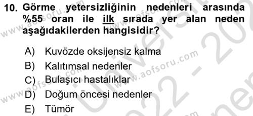 Bakıma Gereksinimi Olan Engelli Bireyler 1 Dersi 2022 - 2023 Yılı (Final) Dönem Sonu Sınavı 10. Soru