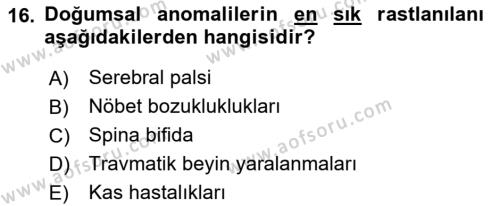 Bakıma Gereksinimi Olan Engelli Bireyler 1 Dersi 2022 - 2023 Yılı (Final) Dönem Sonu Sınavı 16. Soru