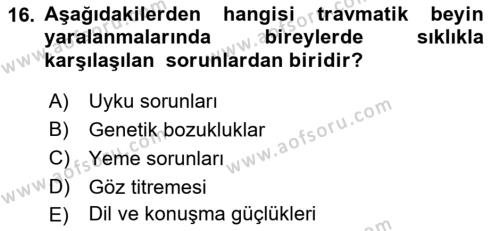 Bakıma Gereksinimi Olan Engelli Bireyler 1 Dersi 2023 - 2024 Yılı (Final) Dönem Sonu Sınavı 16. Soru