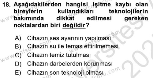 Bakıma Gereksinimi Olan Engelli Bireyler 1 Dersi 2024 - 2025 Yılı (Vize) Ara Sınavı 18. Soru