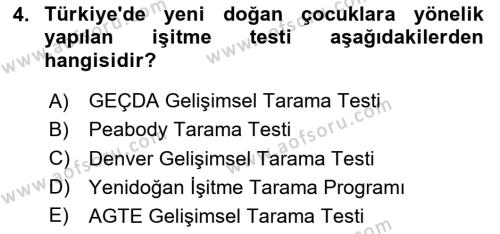 Bakıma Gereksinimi Olan Engelli Bireyler 1 Dersi 2024 - 2025 Yılı (Vize) Ara Sınavı 4. Soru