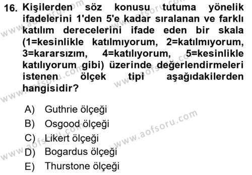 İnsan ve Davranış Dersi 2018 - 2019 Yılı 3 Ders Sınavı 16. Soru