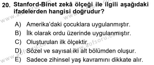 İnsan ve Davranış Dersi 2018 - 2019 Yılı (Final) Dönem Sonu Sınavı 20. Soru