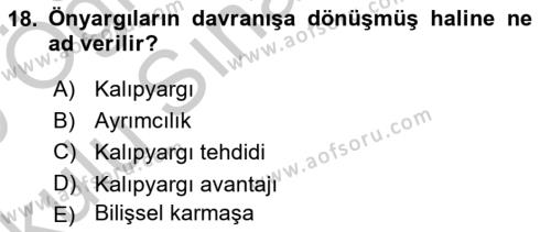 İnsan ve Davranış Dersi 2018 - 2019 Yılı Yaz Okulu Sınavı 18. Soru