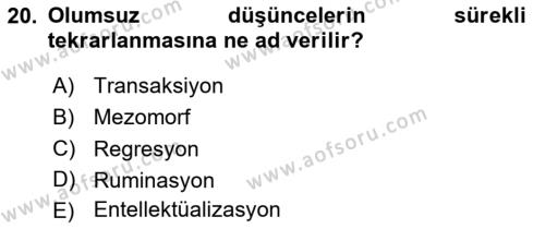 İnsan ve Davranış Dersi 2020 - 2021 Yılı Yaz Okulu Sınavı 20. Soru