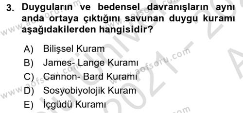 İnsan ve Davranış Dersi 2021 - 2022 Yılı (Vize) Ara Sınavı 3. Soru