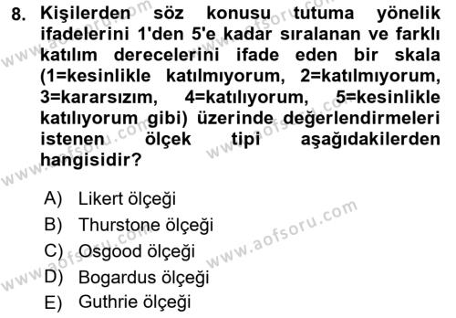 İnsan ve Davranış Dersi 2021 - 2022 Yılı (Final) Dönem Sonu Sınavı 8. Soru