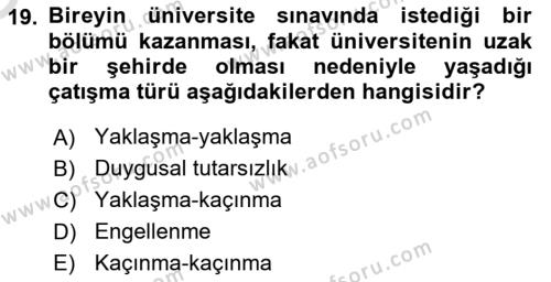 İnsan ve Davranış Dersi 2021 - 2022 Yılı Yaz Okulu Sınavı 19. Soru