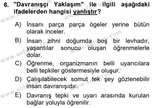 İnsan ve Davranış Dersi 2022 - 2023 Yılı (Vize) Ara Sınavı 6. Soru