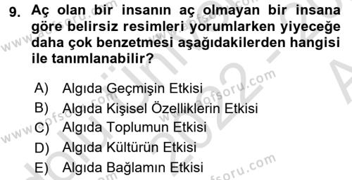 İnsan ve Davranış Dersi 2022 - 2023 Yılı (Vize) Ara Sınavı 9. Soru