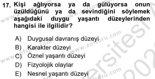 İnsan ve Davranış Dersi 2022 - 2023 Yılı (Final) Dönem Sonu Sınavı 17. Soru