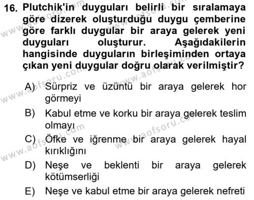 İnsan ve Davranış Dersi 2022 - 2023 Yılı Yaz Okulu Sınavı 16. Soru