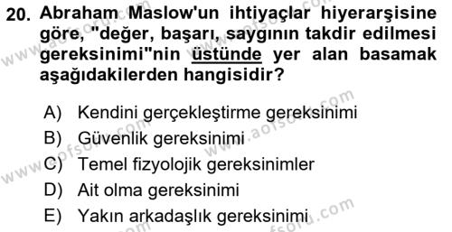 İnsan ve Davranış Dersi 2022 - 2023 Yılı Yaz Okulu Sınavı 20. Soru